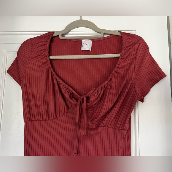 Livi by Olivia Rae Red Ribbed Knit Mini Dress | Size M | Short Sleeve Bodycon - Picture 3 of 7